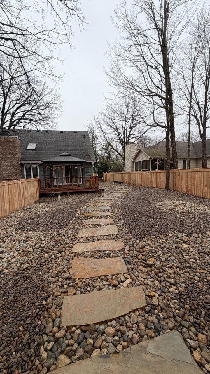 Gallery photos for Outdoor Oasis with Cedar Privacy Fence and Flagstone Walkway: Image #1